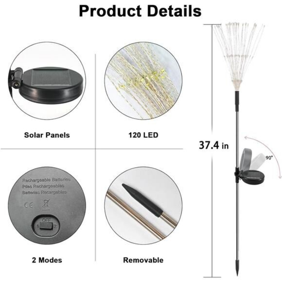 Solar Garden Lights Outdoor, 2 Pack 120 LED Twinkling Firework Lights - Picture 6 of 7